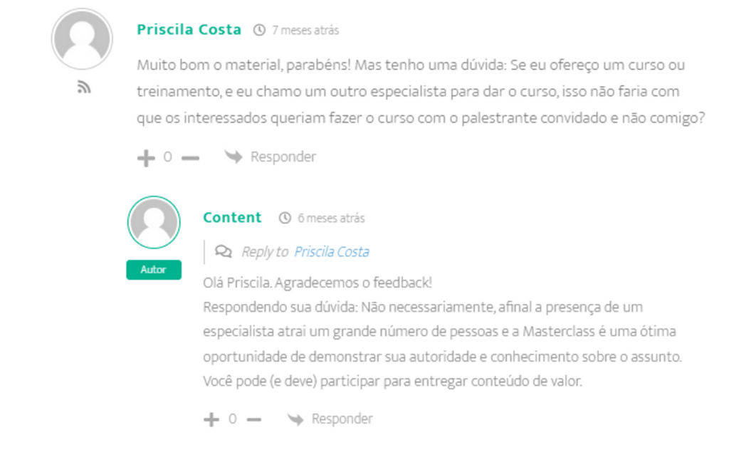 Exemplo de UGC - Comentários em um artigo no blog