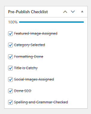 Print mostrando a ferramenta Pre-Publish Post Checklist, indicando um checklist de processos que não podem faltar durante a publicação de um post 