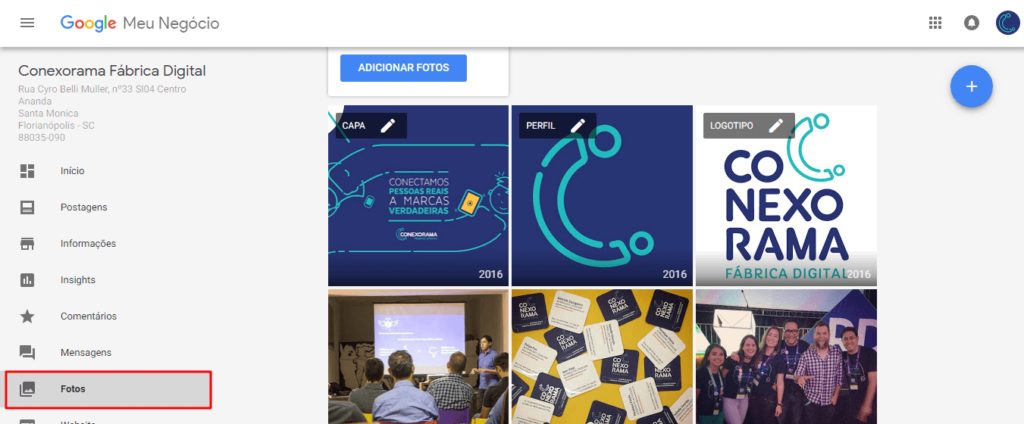 O print mostra onde inserir as fotos na ficha do cliente dentro do Google Meu Negocio