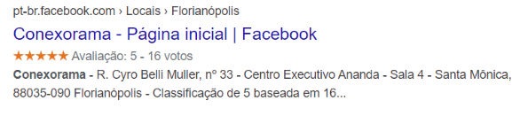 Avaliação da fanpage da Conexorama
