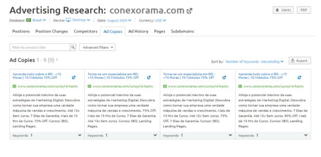 Avaliar os concorrentes pelo SemRush