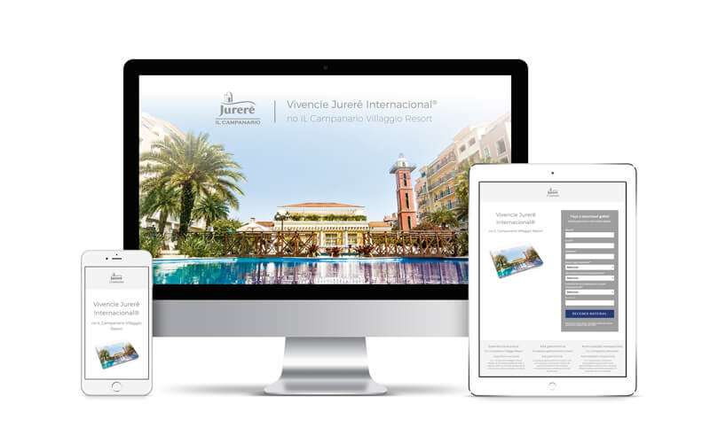 imagem mostra uma LP em mockups de diferentes dispositivos: monitor, tablet e celular