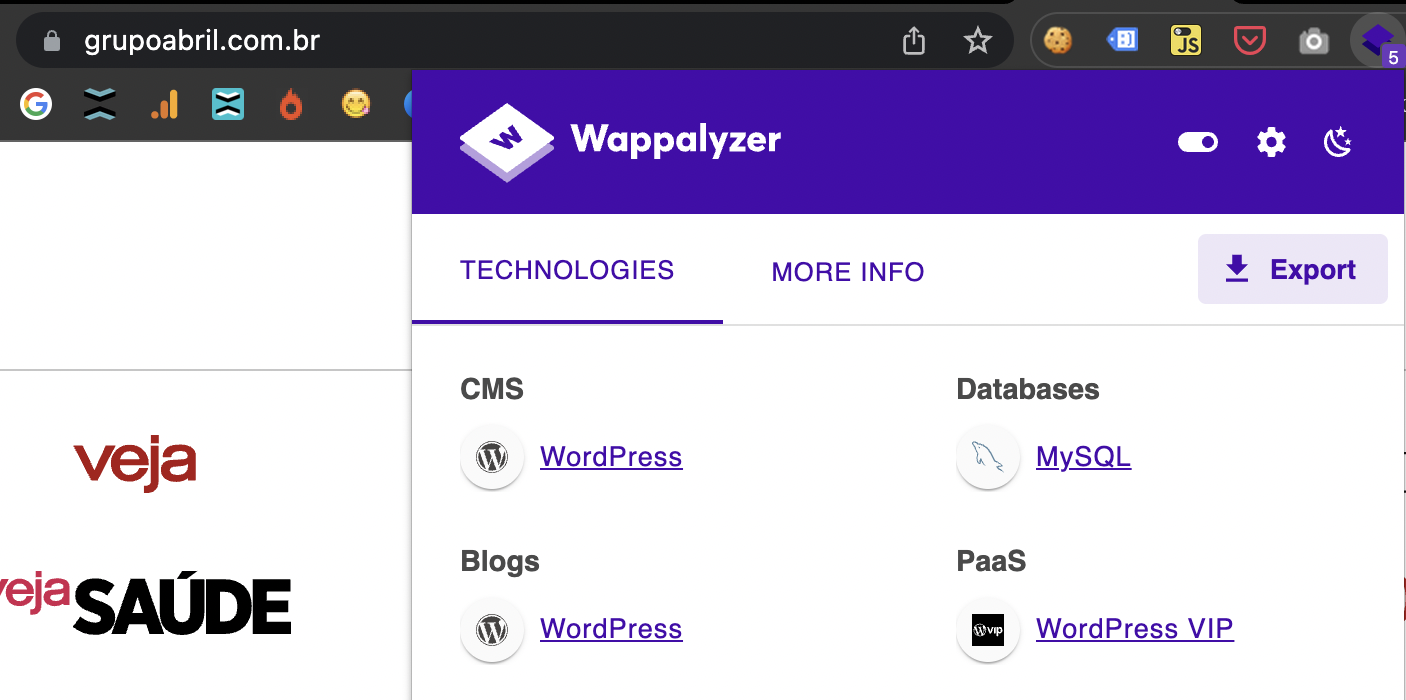 captura mostra site da editora Abril utilizando o WordPress como CMS para blog