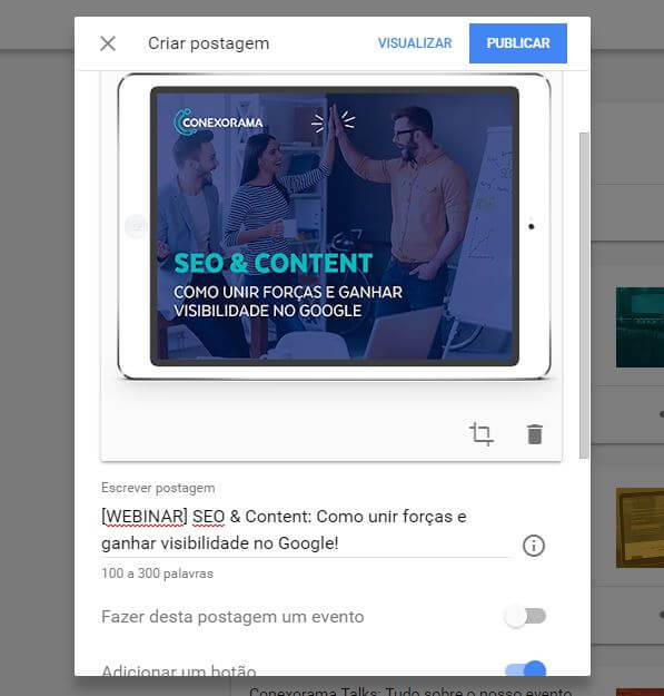 Print mostra onde inserir o copy em uma postagem do GMN