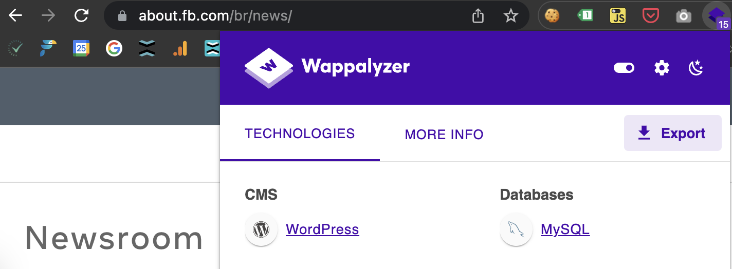 captura mostra site do Facebook utilizando o WordPress como CMS para blog
