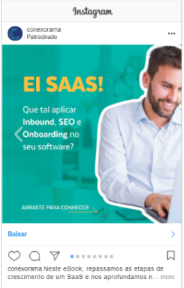 Print mostra o formato de anúncio carrossel, muito utilizado pela Conexorama