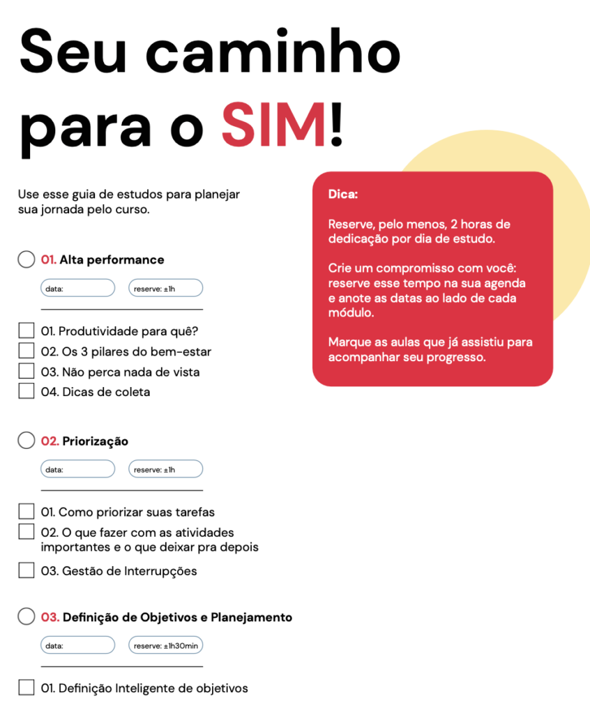 Captura de tela exemplo de guia de estudos