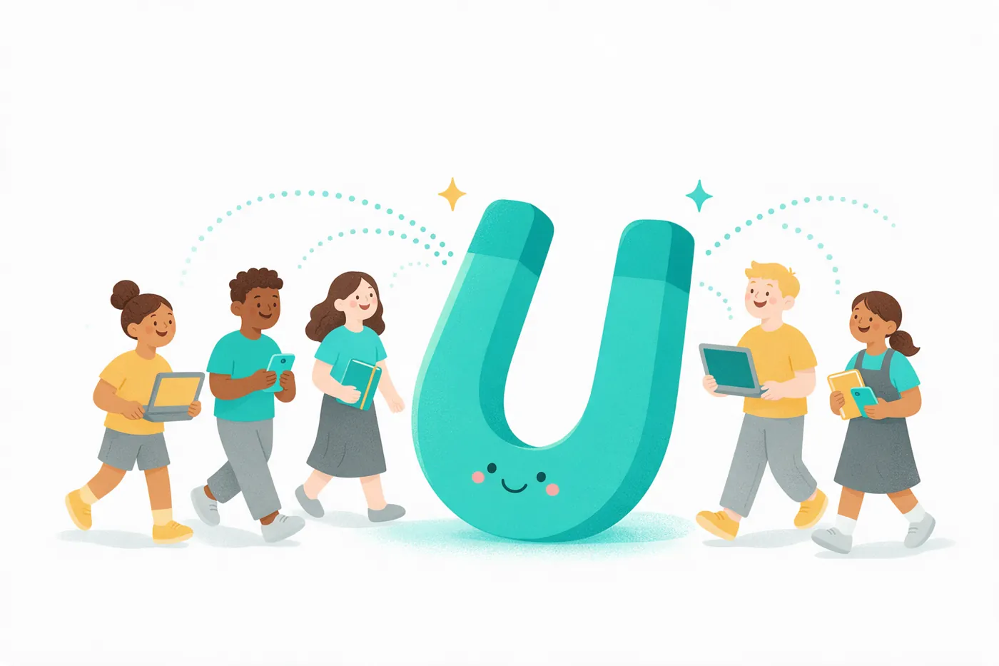 Ilustração de um ímã atraindo pessoas