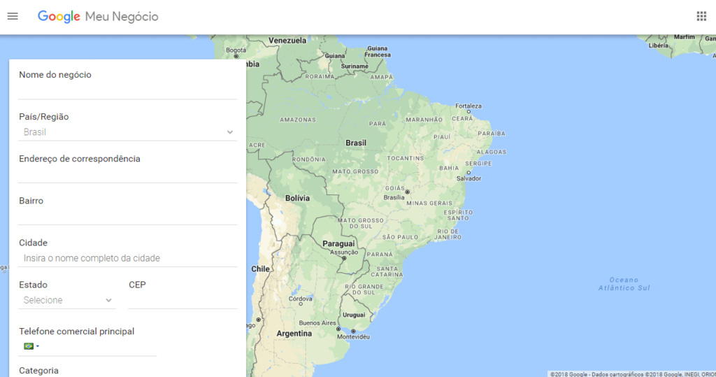 Print dos campos para preencher a localização da sua empresa