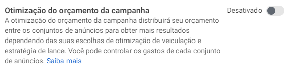 Print mostra onde desativar a otimização das campanhas de Face Ads