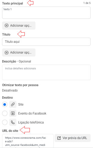 Print mostra outros ajustes que podem ser feitos na campanha
