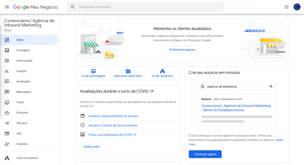 Painel do Google Meu Negócio