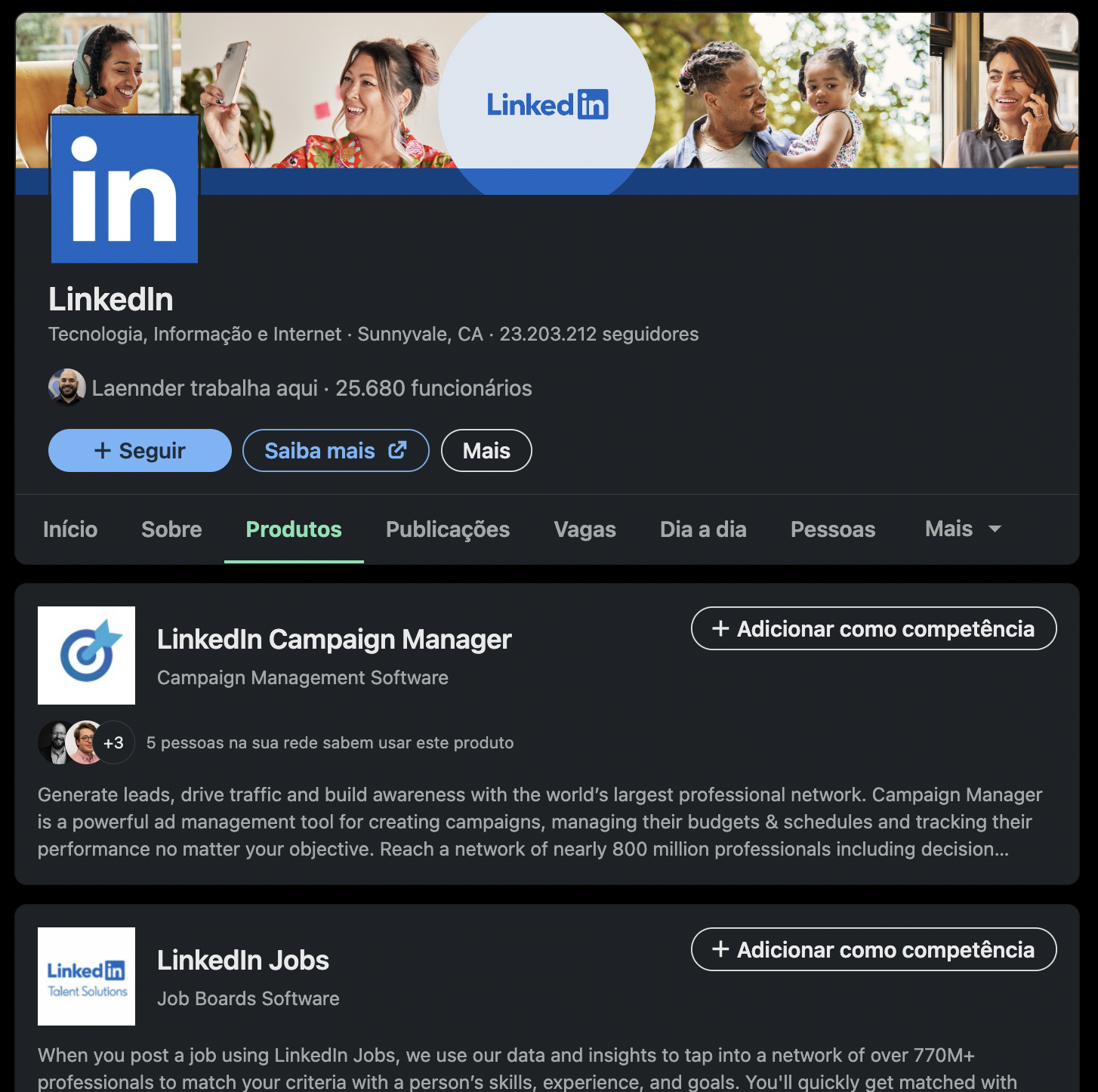 Captura de tela pagina de produto company page