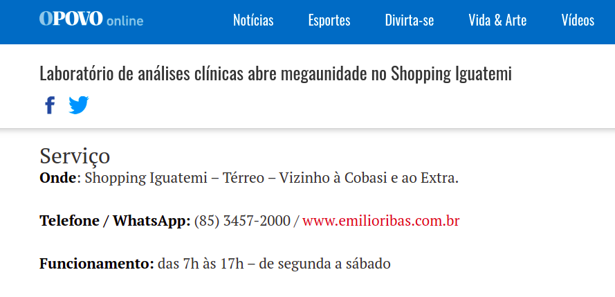 Exemplo de site que indica outra URL como referência