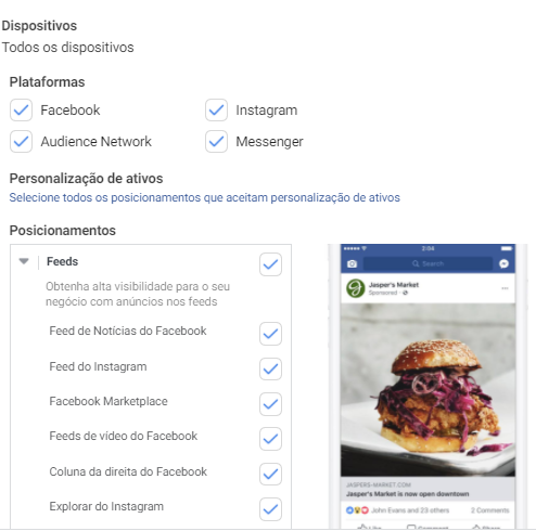 Print mostra a visualização do posicionamento da campanha conforme feita a configuração