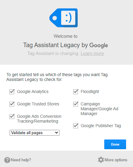 Captura de tela Tag Assistant