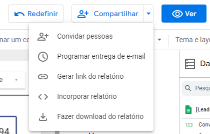 Captura de tela compartilhar google looker studio