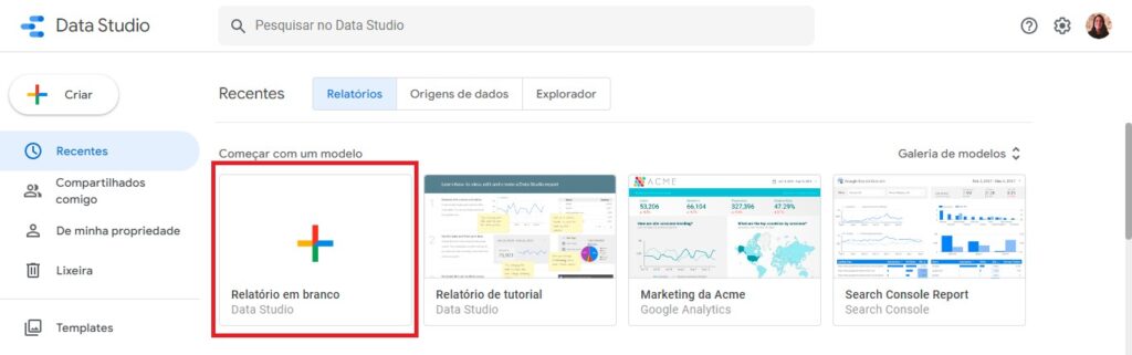 captura de tela configuração google looker studio