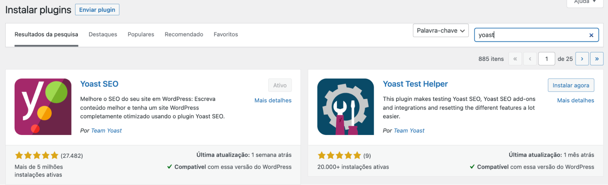 Captura de Tela Instalação Yoast SEO