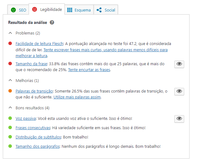 Captura de tela legibilidade Yoast SEO