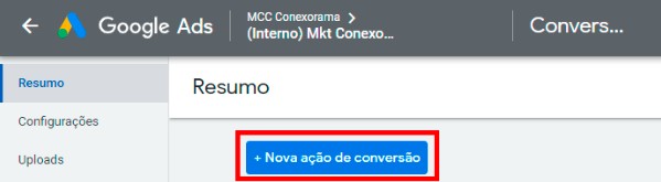 Captura de tela google ads nova ação conversão