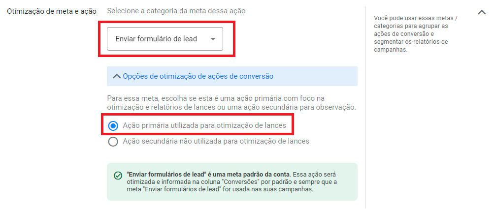 Captura de tela otimização de conversão google ads