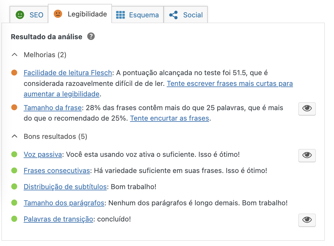 Captura de tela Legibilidade Yoast SEO