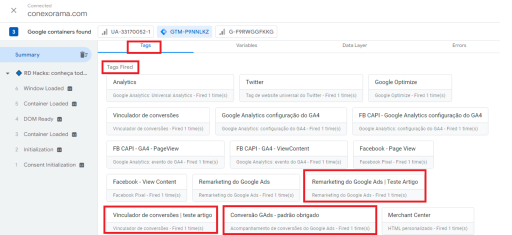 Captura de tela conteiner google ads