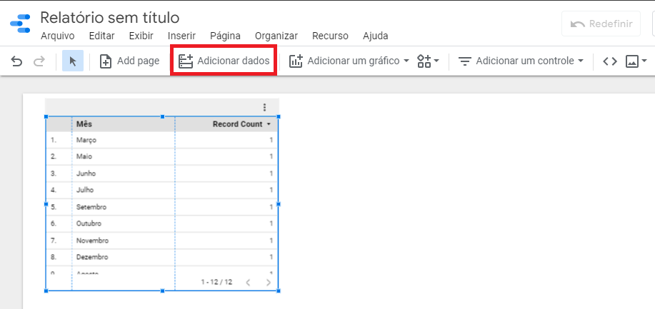 Captura de tela remover tabela google looker studio