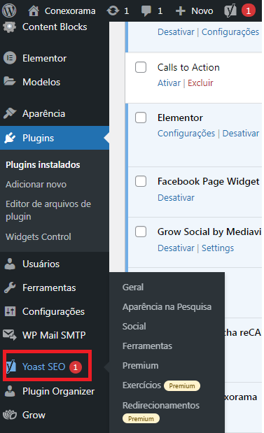 Captura de tela configuração Yoast SEO